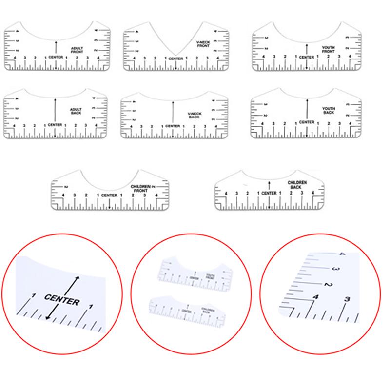 8 stk T-skjorte linjalguide V-halsjusteringsverktøy til senterdesign Måling