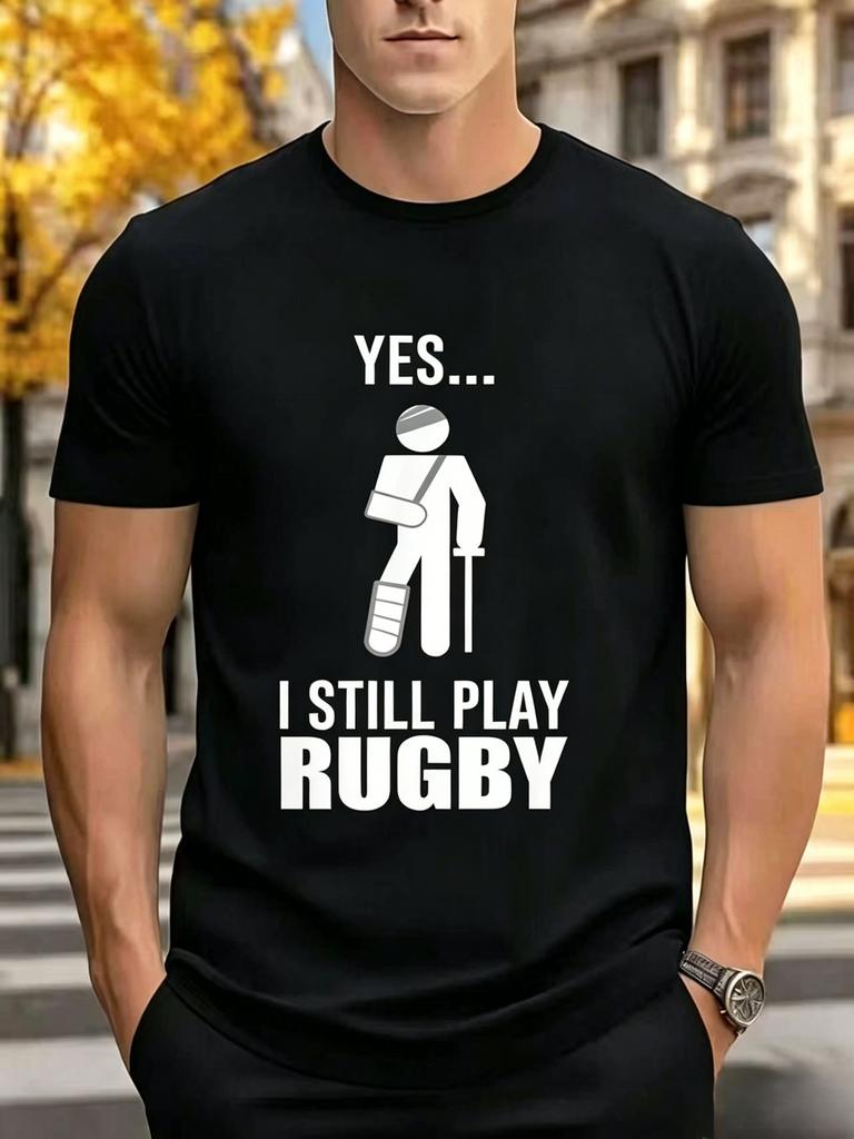 Unisex Black Tee Hurt Rugby Player Funny Slogan Graphic Print Short Sleeve Loose Casual Top For Adult Male Daily Street Wear Outfit