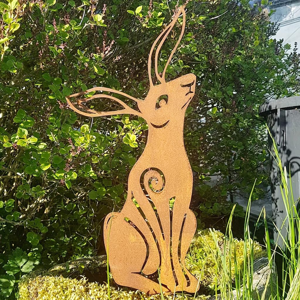 1Pc Iron Rabbit Garden Decoration Ground Insert, Jumping Wild Rabbit and Tranquil Rabbit, Garden Decoration, Outdoor Lawn, Courtya Decoration