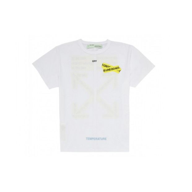 Off-White Yellow Caution Tape Arrow Short Sleeve T-Shirt Men Tops White OMAA002S181850060160