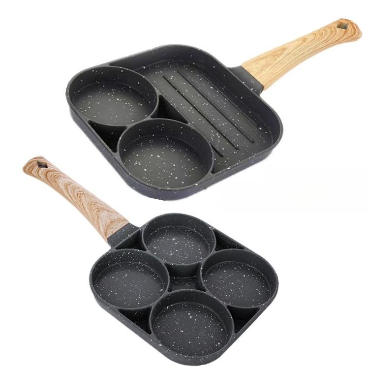 Maifanshi Four Hole Frying Pan Flat Bottomed Non Stick Steak Cooking Pots Egg Frying Pan Multifunctional Kitchens Accessories