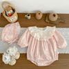 Baby Girl Sweet Plaid Romper Bodysuit with Hat