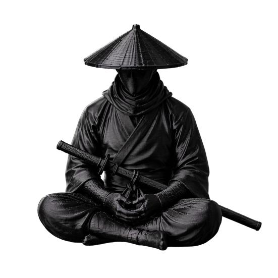 Tea Room Zen Decoration Japanese Samurai Warrior Statue, 3D Printed Ninjas Figurine, Sit in Meditation Entrance Hall Statuette Sculpture for