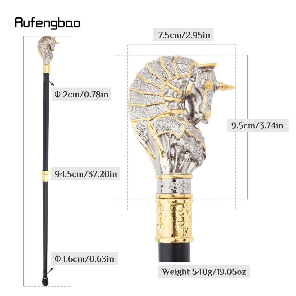 Golden White Horse Fashion Walking Stick Decorative Cospaly Vintage Party Fashionable Walking Cane Crosier 94.5cm