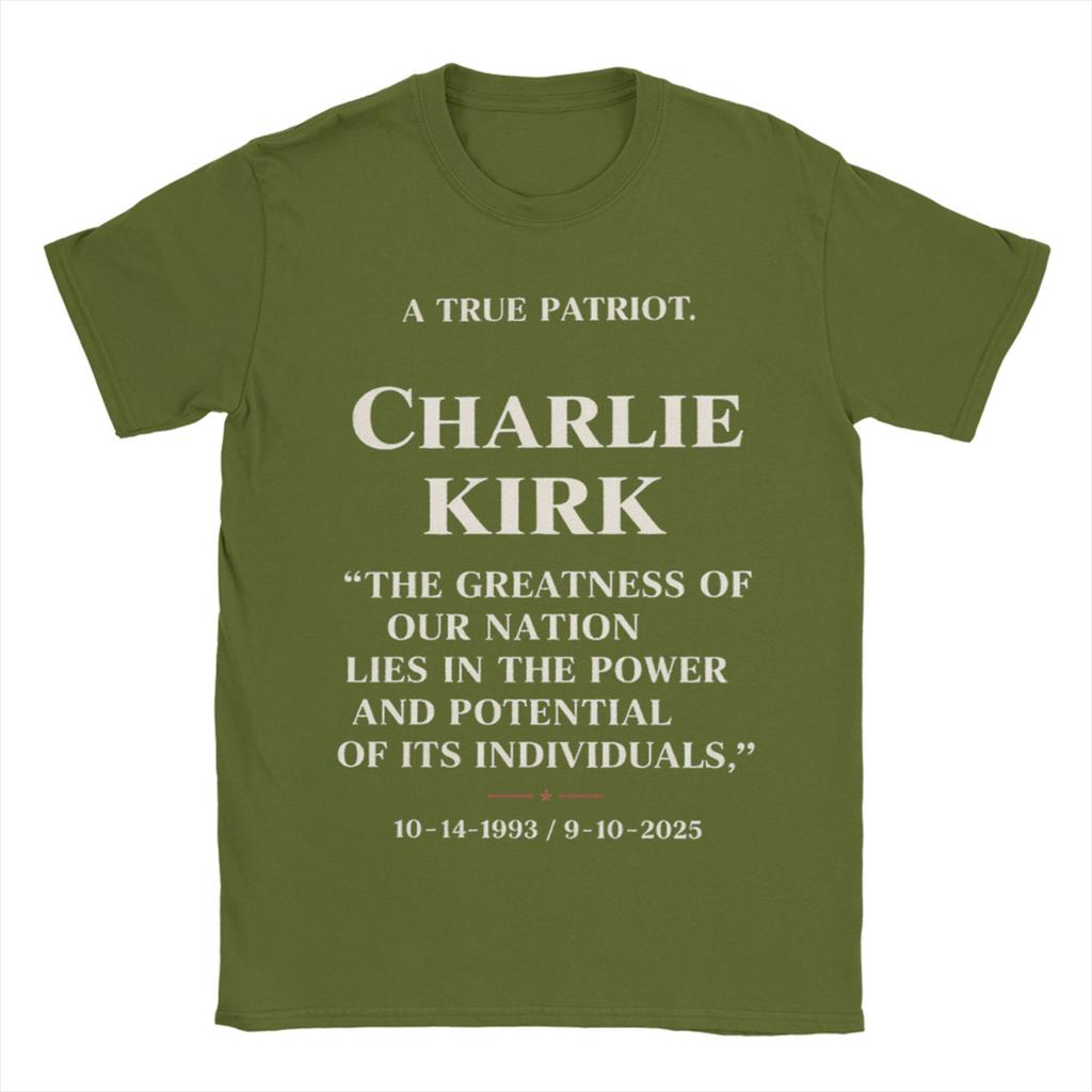 Memorial Remembering Charlie Kirk  T Shirts Men 100 Cotton Vintage TShirts Crewneck  Tee Shirt Short Sleeve Clothing Plus Size