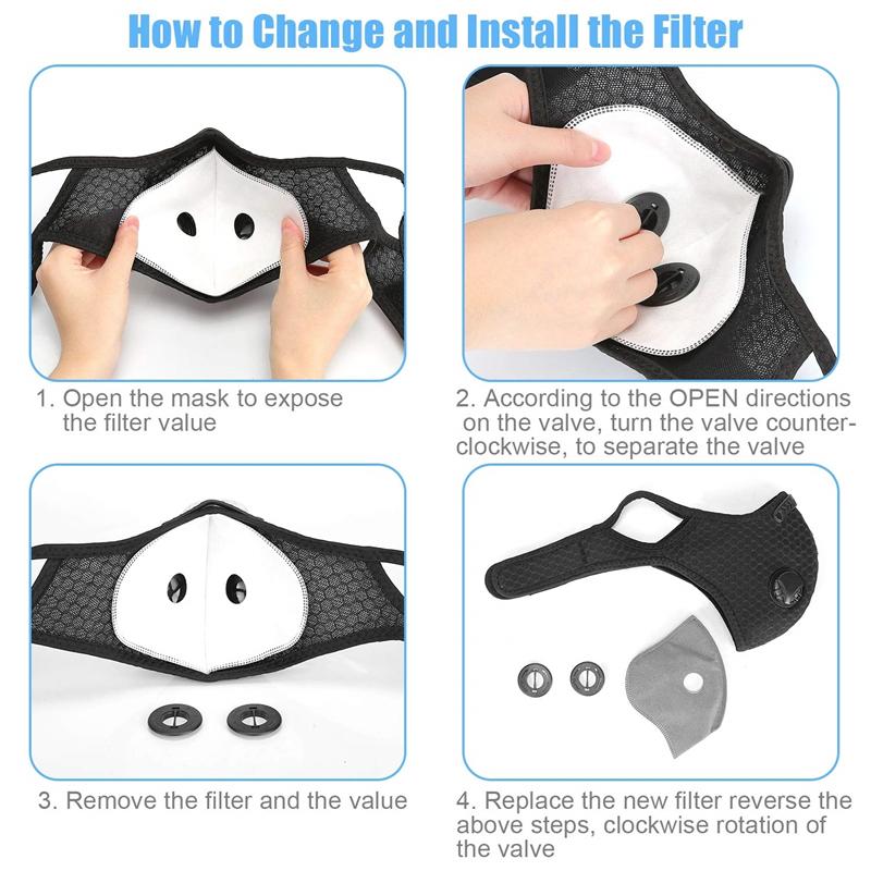 Sturmhauben Gesichtsmaske mit Atemschutz für Männer Frauen Staubdicht Filter Biker Mundschutz Wiederverwendbare Sportmaske