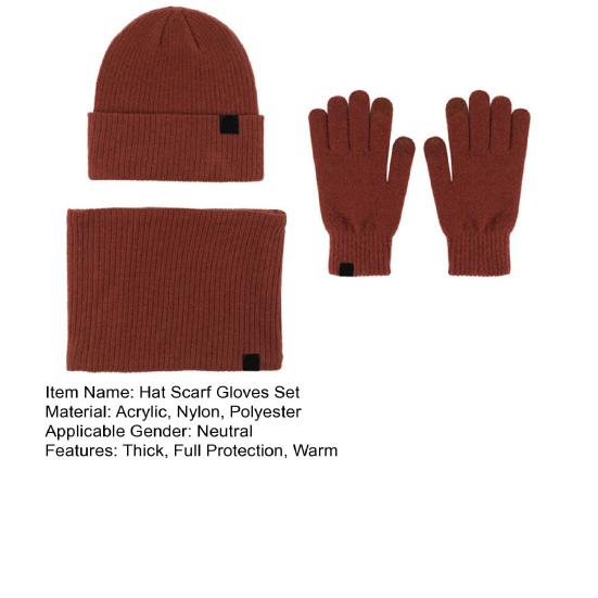 3 Pcs/Set Unisex Winter Beanie Scarf Gloves Set Thick Plush Knitted Warm Cap Gloves Elastic Ear Protection Windproof Cycling Dome Neck Warp Sete