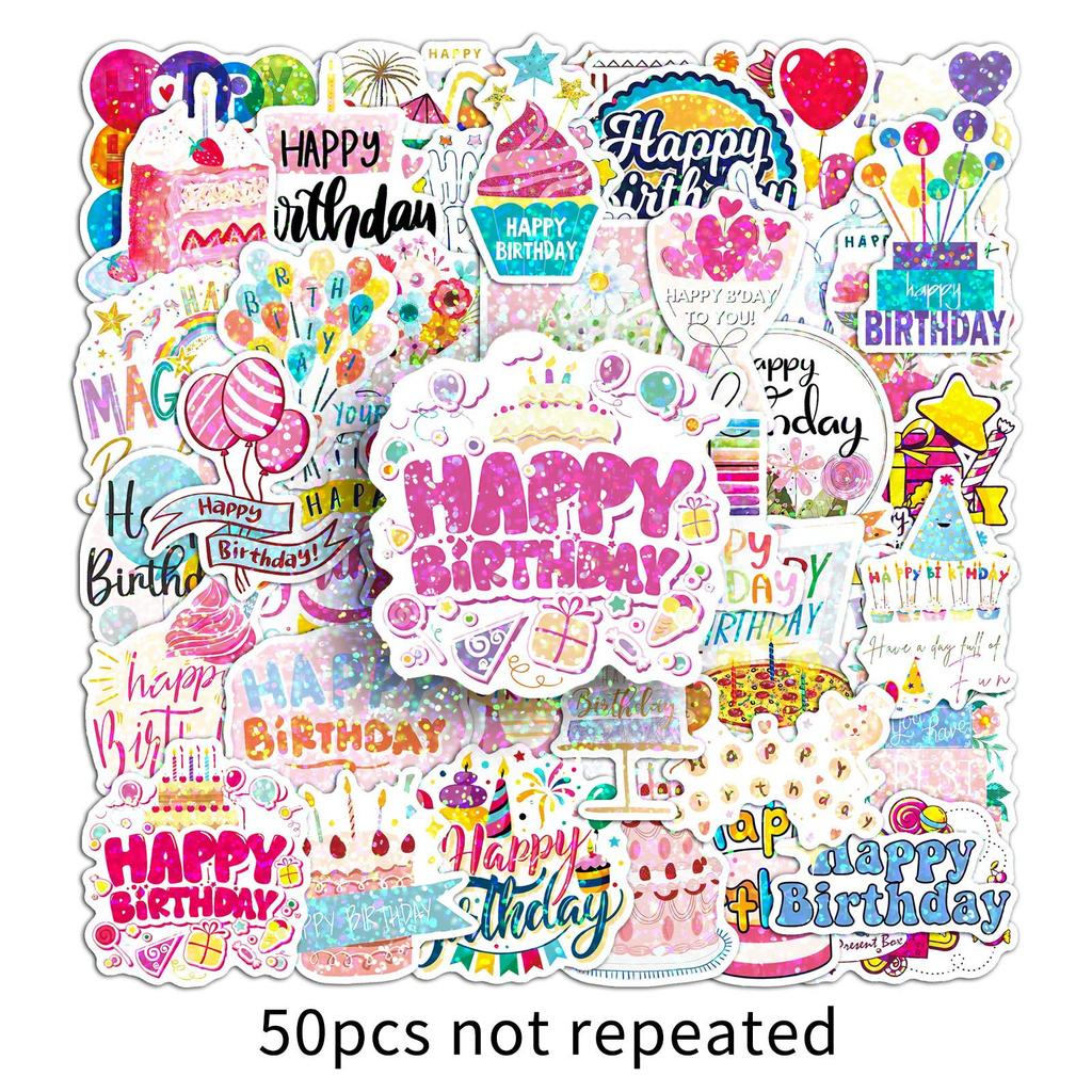 50 Happy Birthday Flash Point Laser Creative Waterproof Decorative Handbook Stickers