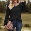 Breathable Mesh Long Sleeve Tops for Women Solid Color Puff Sleeve T Shirt Round Neck Casual Daily Wear