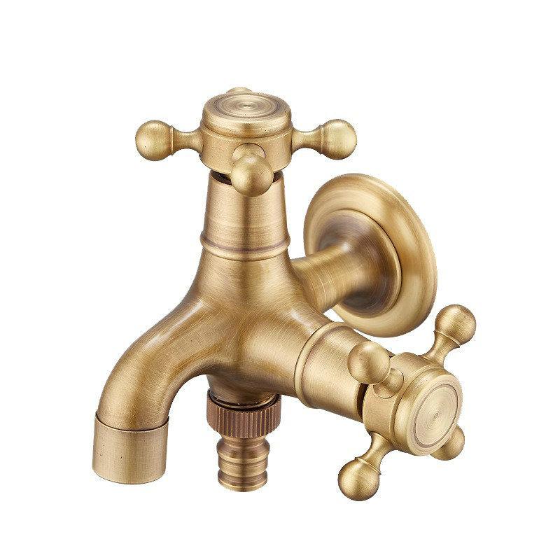 Grifo para Fregadero de Mopa de Estilo Europeo de Doble Uso con Rociador de Apertura Rápida - Agua Fría Única, Uno Entra Dos Salen