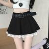 Classic High Waist Pleated Skirt With Lace Patchwork For Summer Fashion