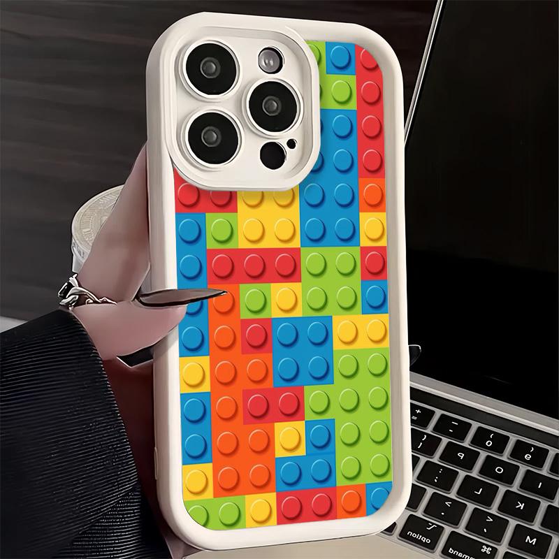 Phone Case for iPhone 17 Air 16E 15 16 Pro Max Fashion Building Blocks Pattern Cover 14 Plus 13 12 Mini Soft Shell Silicone Fund