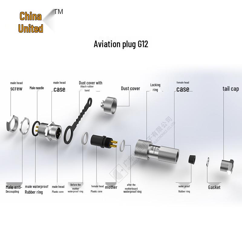 Zhonglian G12 Waterproof Aviation Connector: 2/3/4/5/6/7 Pin Male Socket & Female Plug