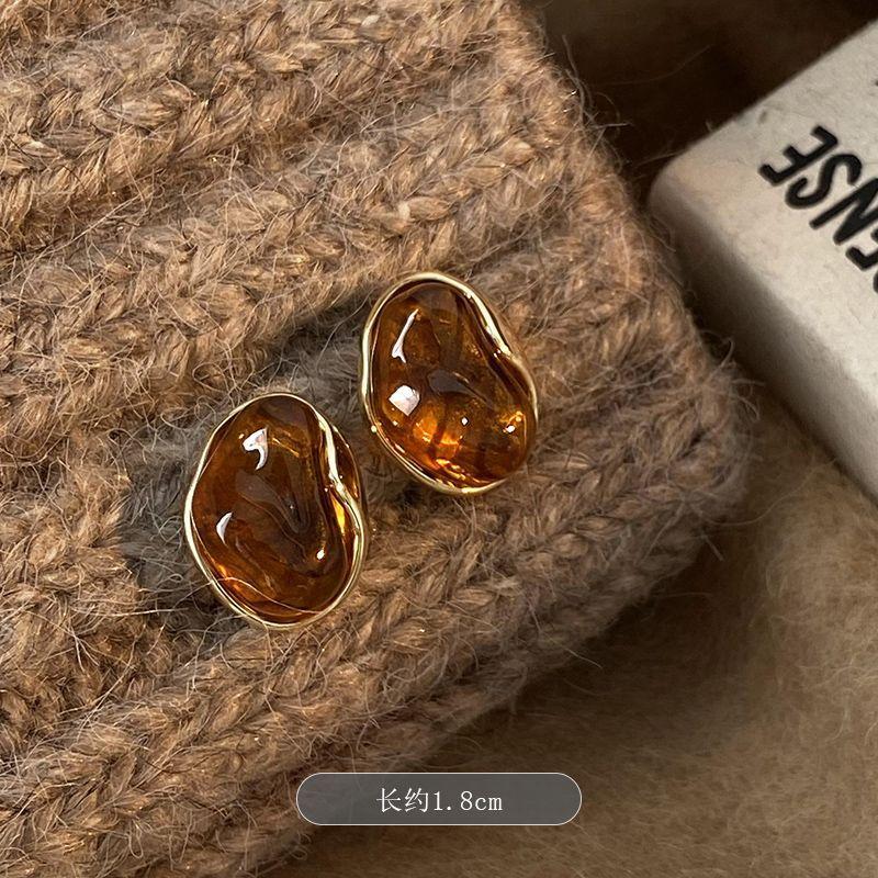 Trendy Retro Irregular Geometric Shape Water Drop Dangle Earrings Maillard Amber Color Earrings for Women Korean Jewelry Gifts