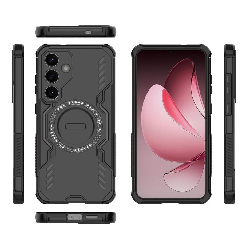 For Samsung Galaxy S25+ Magnetic Case WANLONFENG DJ Series PC TPU Phone Cover with 2Pcs Tempered Glass Film