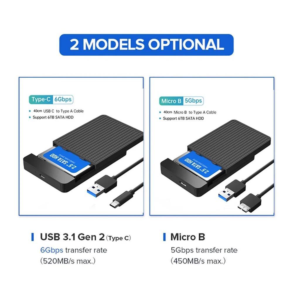 2.5 Inch SSD Case External Hard Disk Drive Adapter SATA HDD Enclosure USB C 3.1 6Gbps For PC MacBook Laptop HD Disk Storage Box
