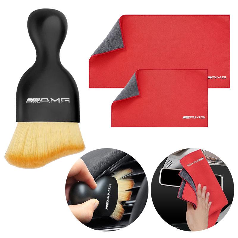 Car Towels Cleaning Drying Cloth with Car Cleaning Brush For Mercedes Benz AMG W212 W205 W246 W177 W176 W213 GLC GLE GLS ML Welcome Laser Logo Lamp