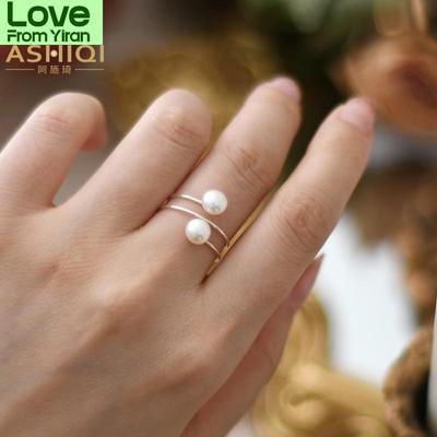 Ashiqi 925 Sterlingové striebro Prírodná sladkovodná dvojperlová prsteň Módne šperky pre ženy Darček