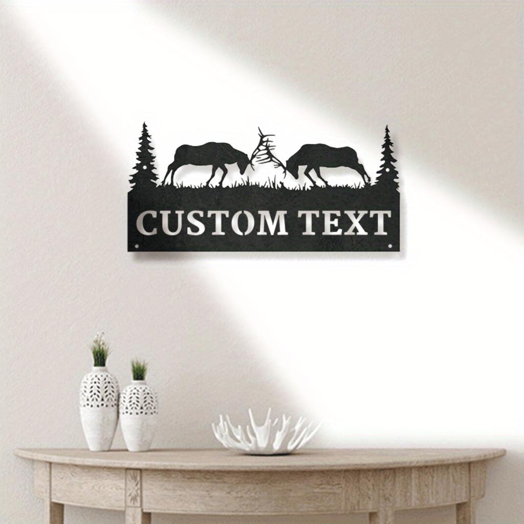 Personalized Bull Elk Address Sign, Custom Metal House Number Plaque for Garden Wall