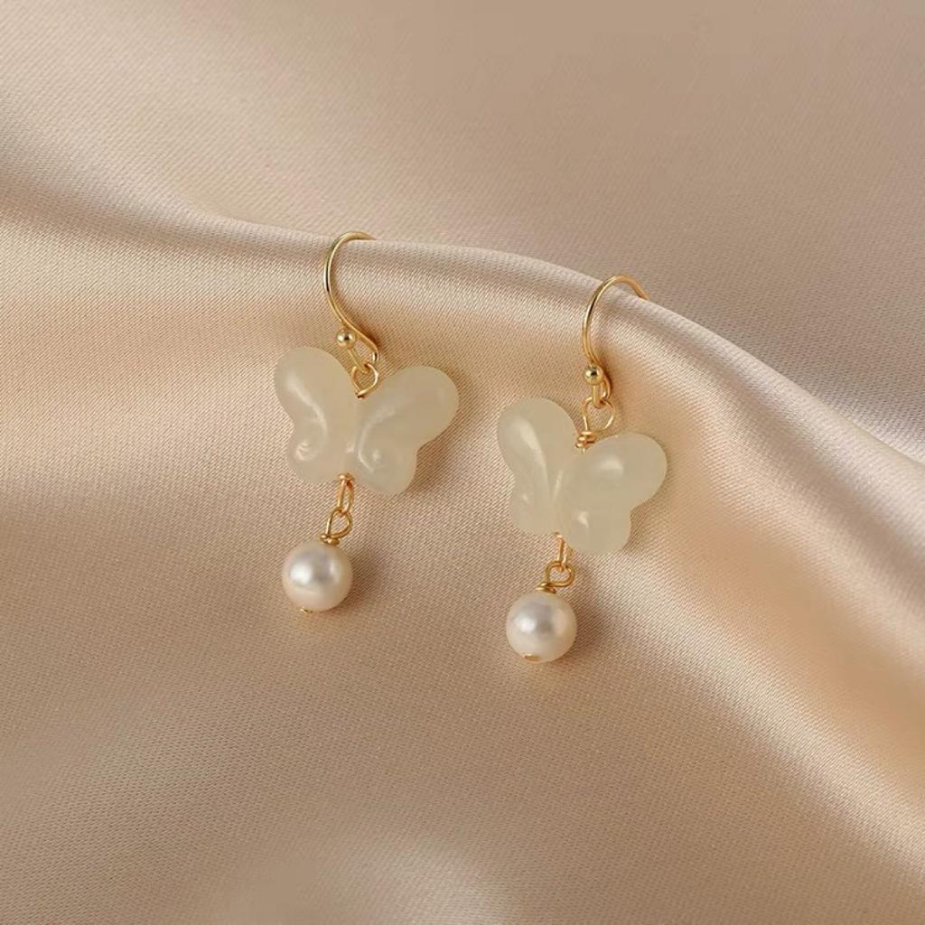 PANJBJ 925 Sterling Silver Rose Hotan Jade Earring for Women Girl Ethnic Style Versatile Temperament Jewelry Gift Dropshipping