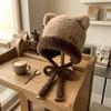 Bear Ear Fuzzy Ear Flap Hat 56-59CM Winter Thermal Hat Cute Plush Trapper Hat  Outdoor Use