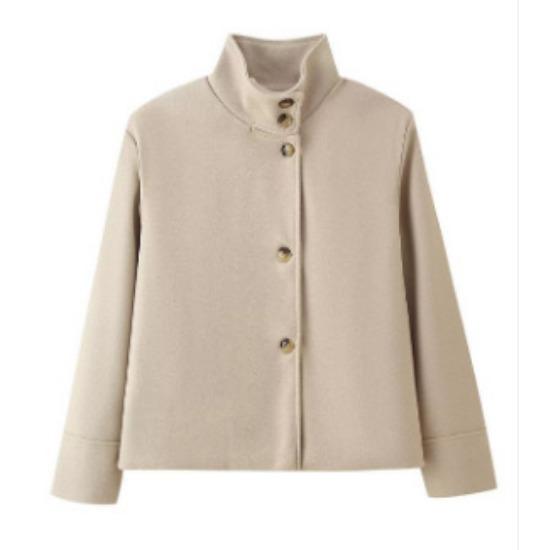 Dámská krátká vlněná bunda s stojáčkem, jednobarevná, temperamentní