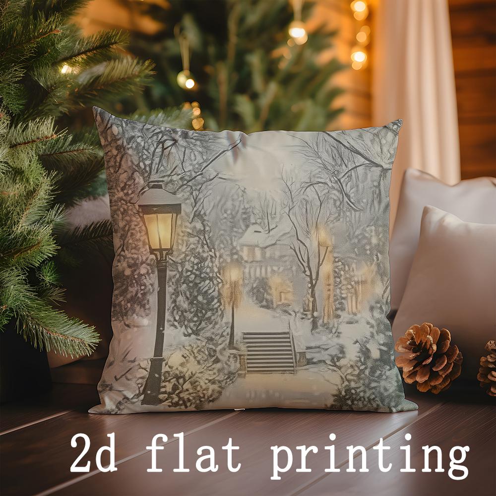 Home Decor Winter Village Scene Pillowcase Suitable For Sofa Bedroom Car Pillow Cover Cushion Rectangular Back Cushion