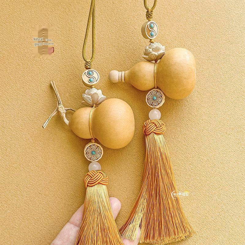 Wooden Five Emperors Coin Car Ornament: Real Natural Gourd Pendant for Doors & Bedrooms