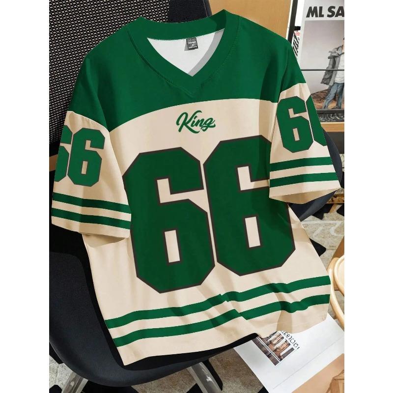 Summer V-neck Men's Casual T-shirt Chicago Letter-printed Polyester Pullover Daily Outdoor Street Wear Clothes