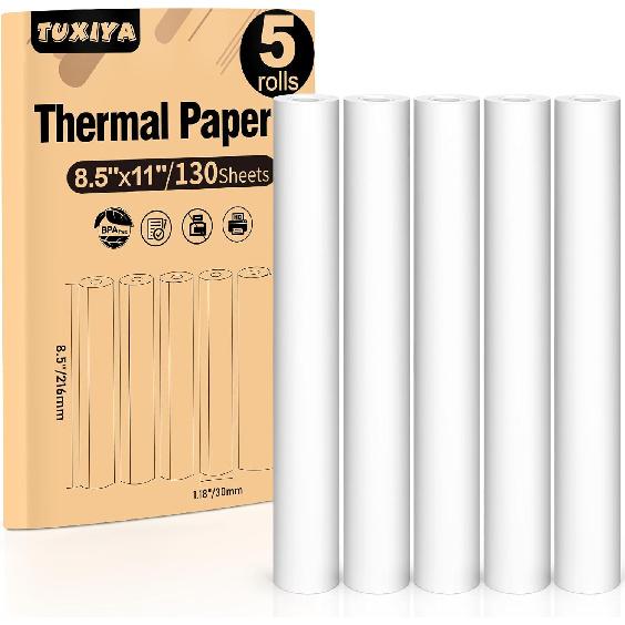 5 Rolls Thermal Printer Paper 8.5 x11  US Letter Size, BPA free Quick-Dry Thermal Paper,Thermal Printing Paper Rolls Compatible Most Portable 5 Rolls