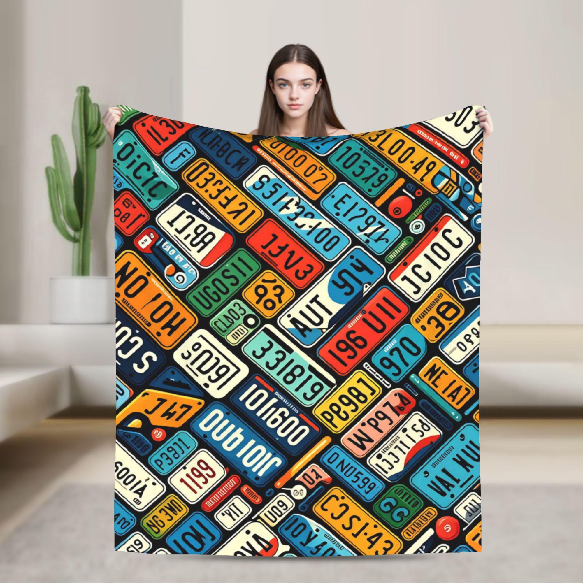 

Vintage USA License Plates Blanket Quality Cozy Throw Blanket Spring Travel Office Couch Bed Print Bedspread 75x100cm (30x40inch)