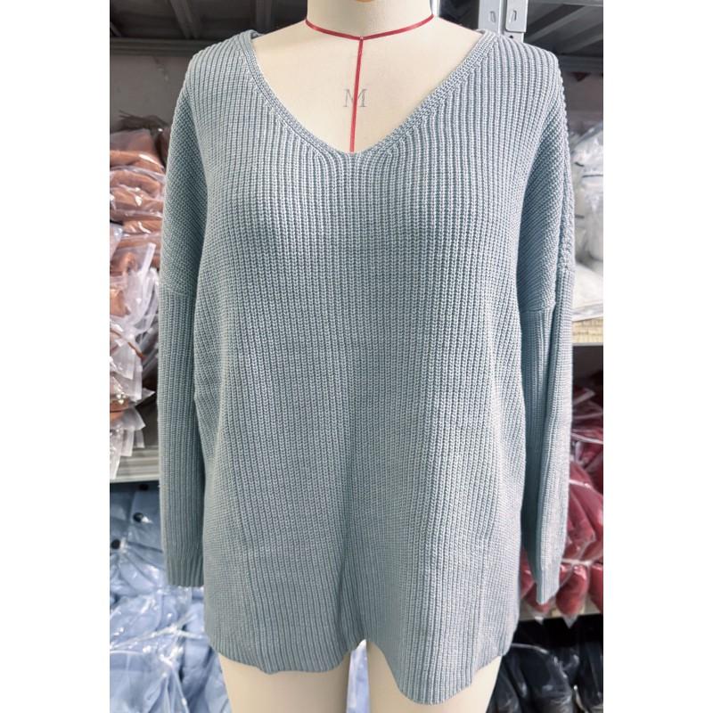 Womens V-Neck Loose Long Sleeve Knit Sweater Winter Casual Home Outfit