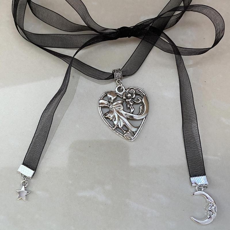 Korean Style Rope Neck Chain Necklace For Women Charm Metal Heart Pendant Collar Chain Choker Fashion Party Jewelry