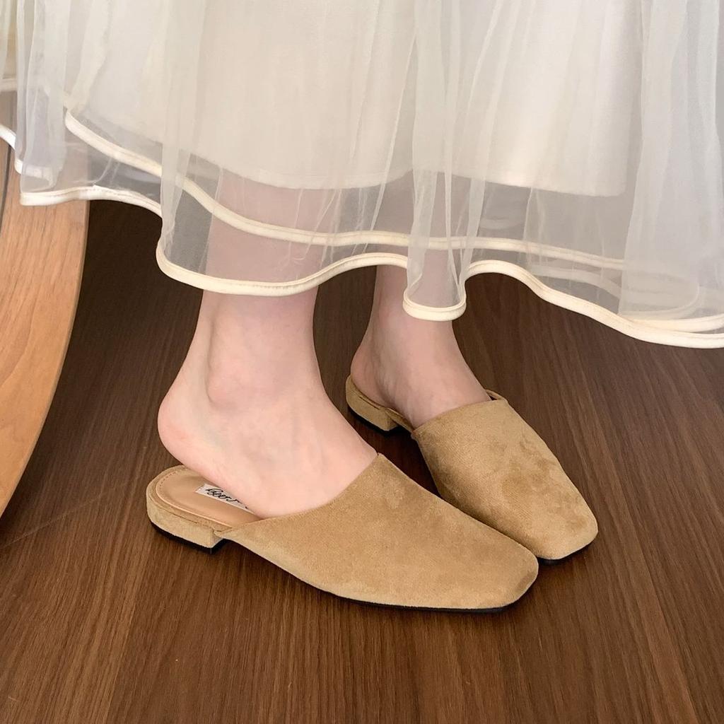 Zapatillas de Mujer Marca Bailamos Moda Zapatos Muller de Punta Cuadrada Tacón Bajo de Lujo para Señora Zapatillas de Exterior Moda Verano Chanclas Versátiles