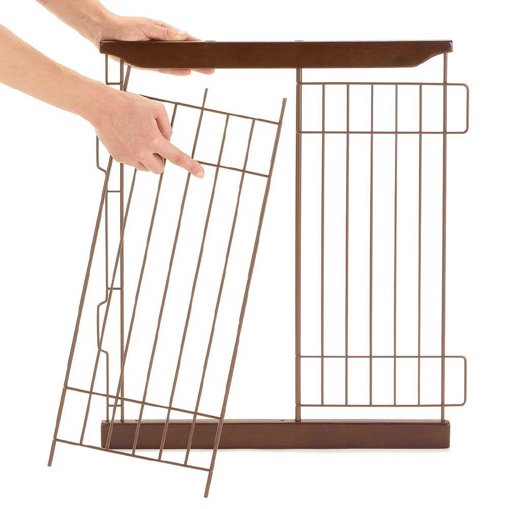 Richell Wooden Sliding Pet Playpen with Divider, Dark Brown, Wide