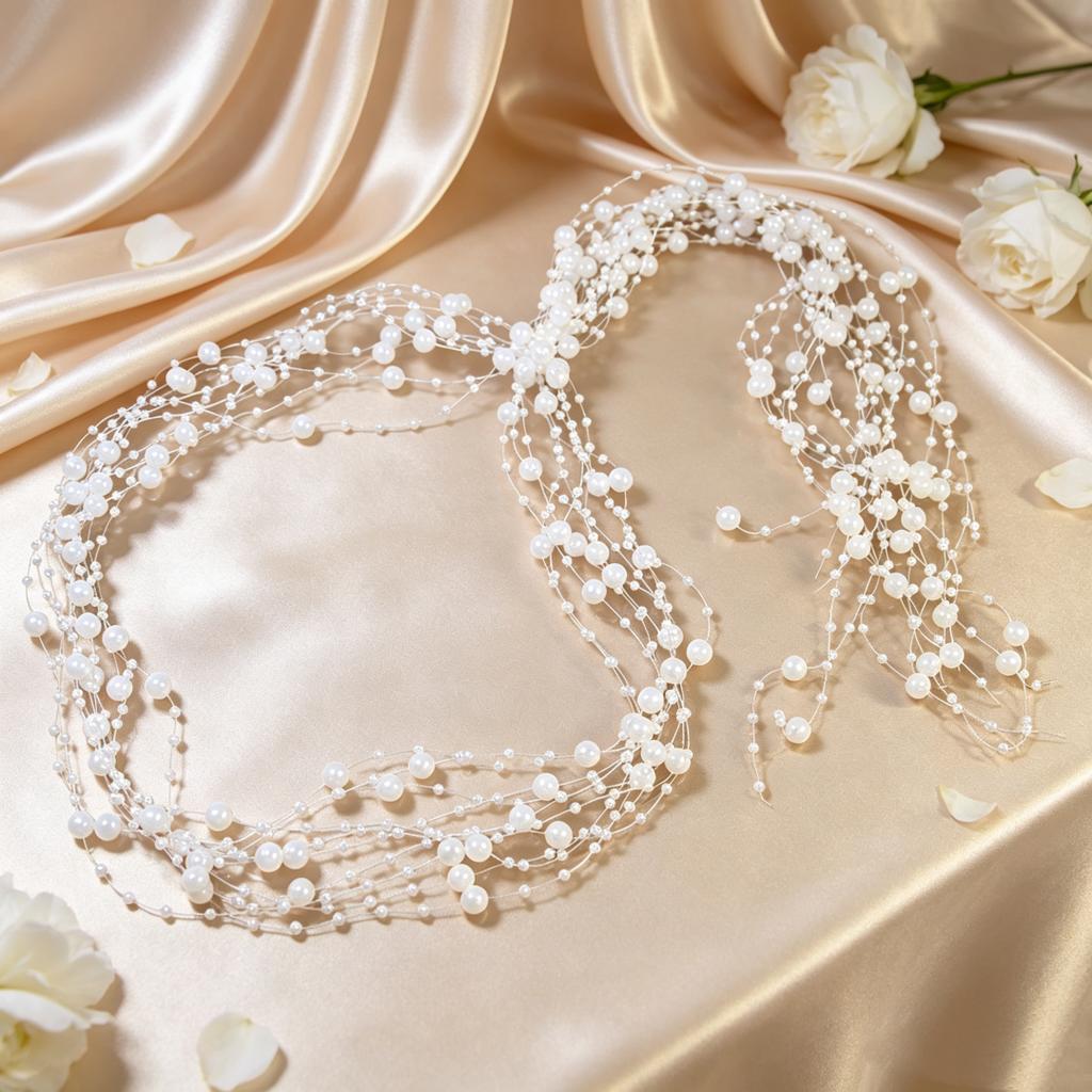 Pearl Tassel Bridal Headband Bohemian Style Bridal Hair Accessories Women Cascading Imitation Pearl Headpiece for Wedding Party