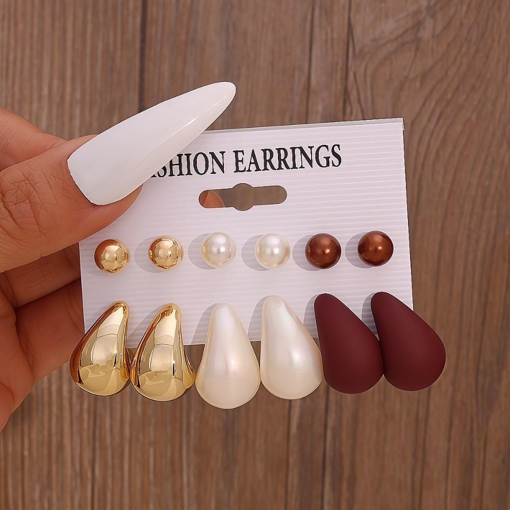 6pairs Chunky Water-drop Drop Earrings Glossy Luxury Chunky Waterdrop Earrings Matte Finish Bead Stud Earring