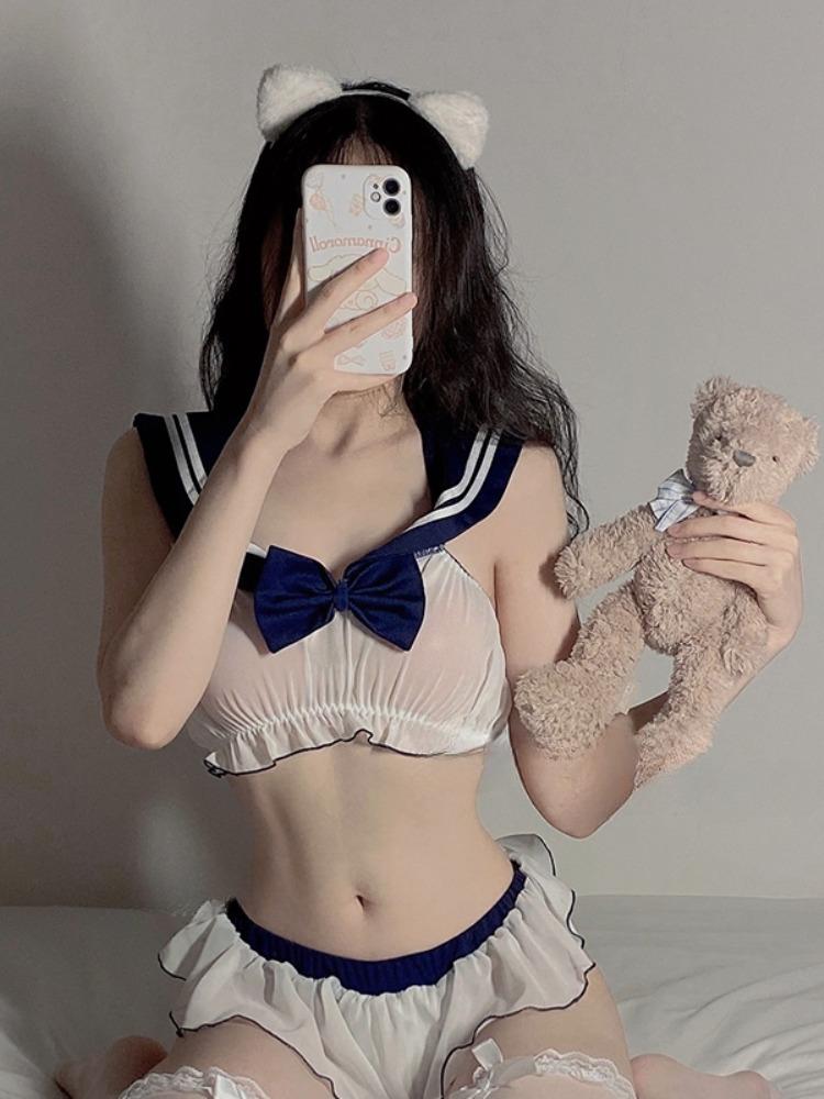 Sexy Crotchless Bodysuit Lingerie Women Lace Hollow Bra Set Costumes Transparent Open Bra UnderweaSexy Backless Dress Women