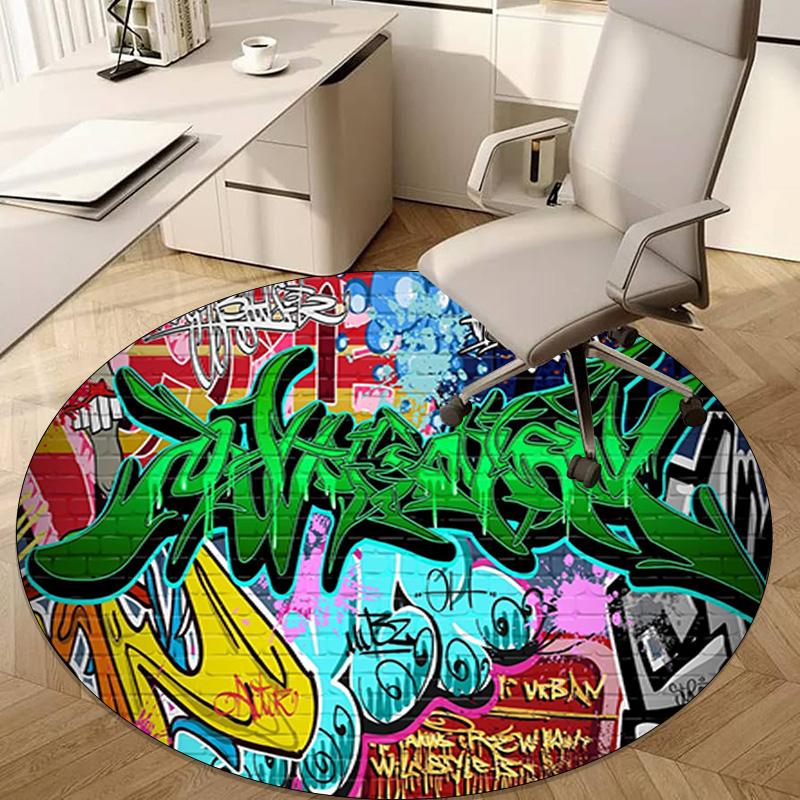 Graffiti Circular Rug - Office Decorative Carpet For Living Room Bedroom Door Mat Floor Rug Computer Chair Area Rug
