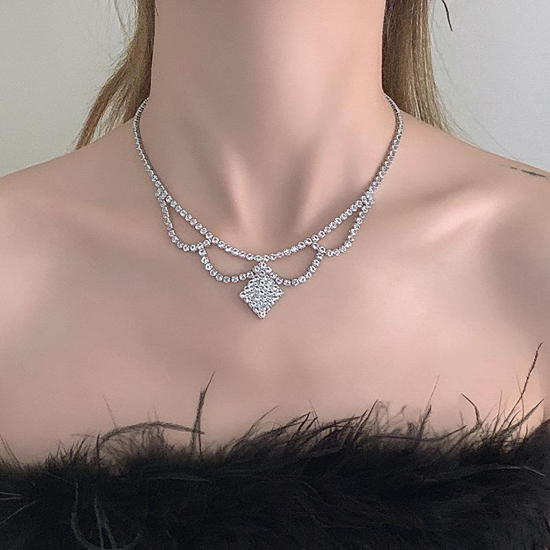 2024 Niche Design Korean-Style Rhinestone Jewelry Set: Multi-layer Necklace, Bracelet, Earrings for Brides