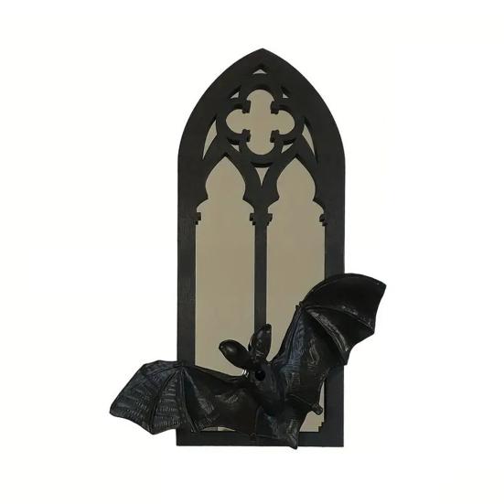 Gothic Cathedral Window Mirror Vintage Baroque Wooden Black Bat Mirror
