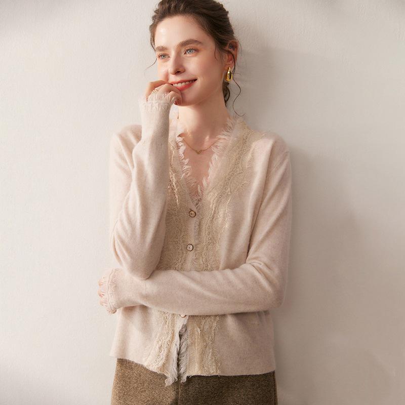 

Женский кардиган свитер из кашемира и кружева с V-образным вырезом Осень/Зима 2025 One Size