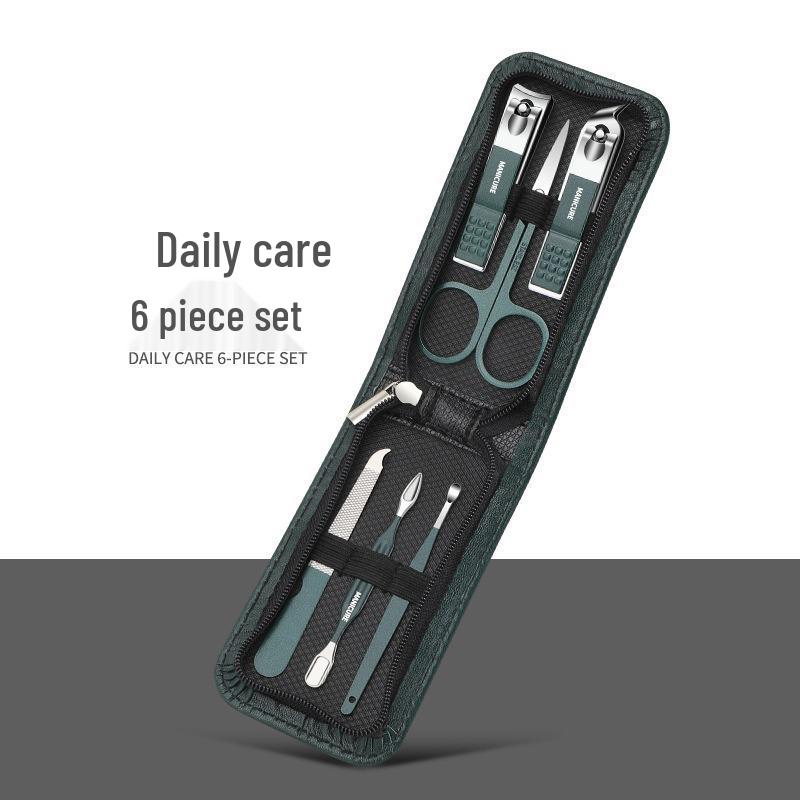 

Portable Six-Piece Nail Clipper and Manicure Set in Ink Green Zipper Pouch