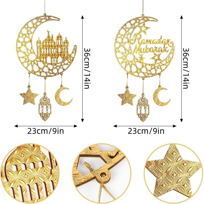 Eid Mubarak Moon Star Mosque Wooden Hanging Ornaments Kareem Ramadan Decorations