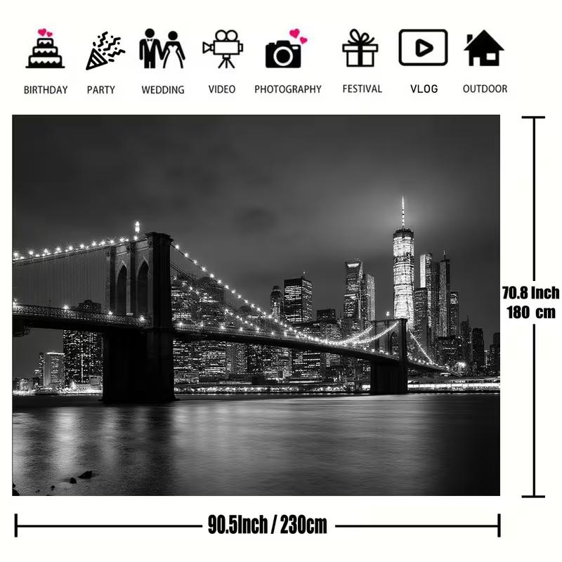 2D Monochrome NYC Backdrop, Brooklyn Bridge Photography Background