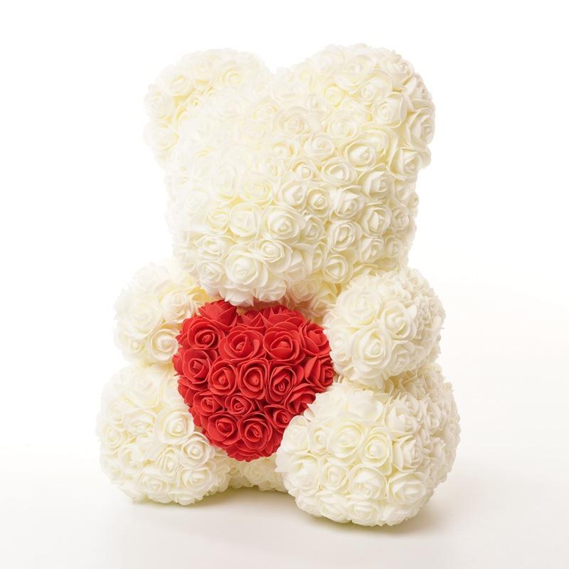 Fiore di schiuma da 40 cm PE Orso di rosa che tiene l'orso del cuore Qixi Regalo di compleanno di San Valentino