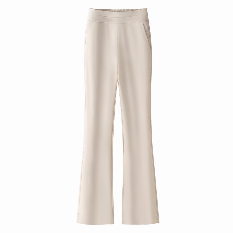 

Women s High-Waist Slim Fit Micro-Flared Pants - White, Spring/Autumn 2025 бежевий