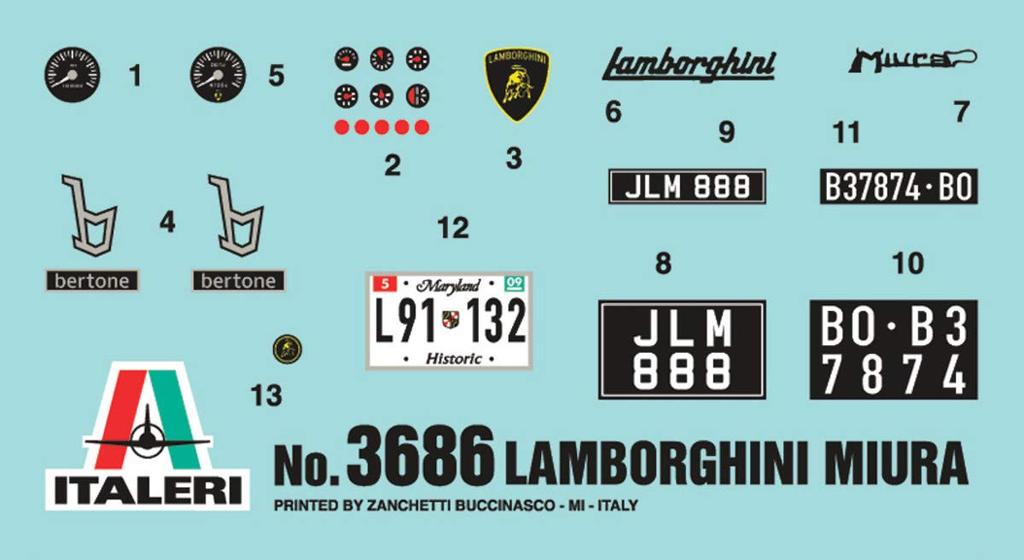 Italeri Lamborghini Miura Plastic Model Kit IT3686 1/24