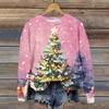 Ladies' Christmas Printed Long Sleeved Round Neck Hoodie Loose Top