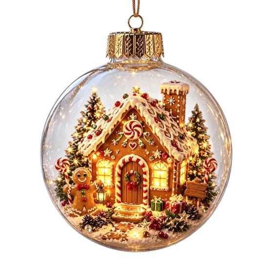 Winter Wonderland Decorations Lighted Clear Christmas Ball Ornaments, Cute Santa Claus/Tree/Snowman/Angel Figure Inside Warm Light Holiday